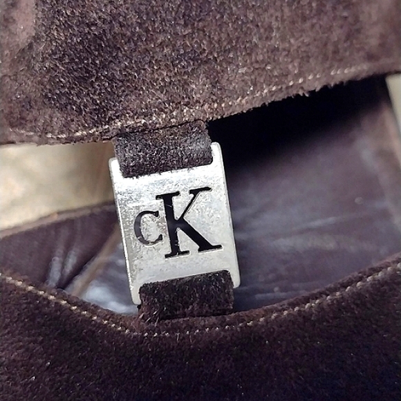 Calvin Klein Double Band Suede Logo Sandals - Picture 2 of 14